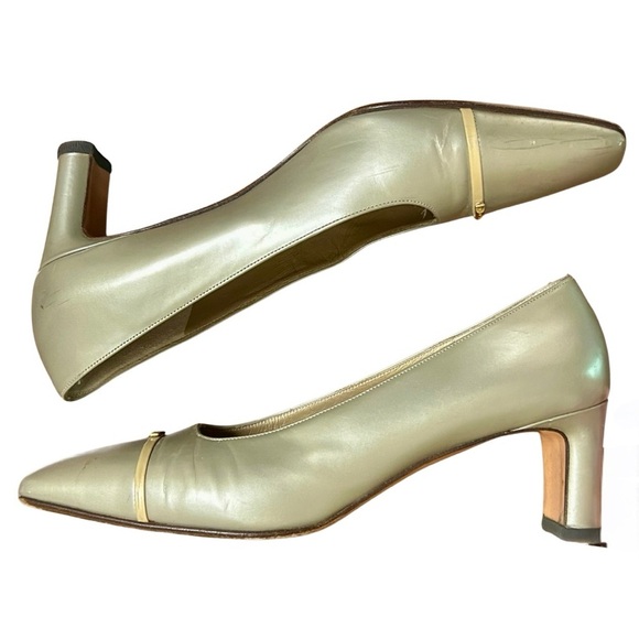 St. John Made in Italy Sage Green Leather Heels - Size 8 AA - Picture 3 of 8